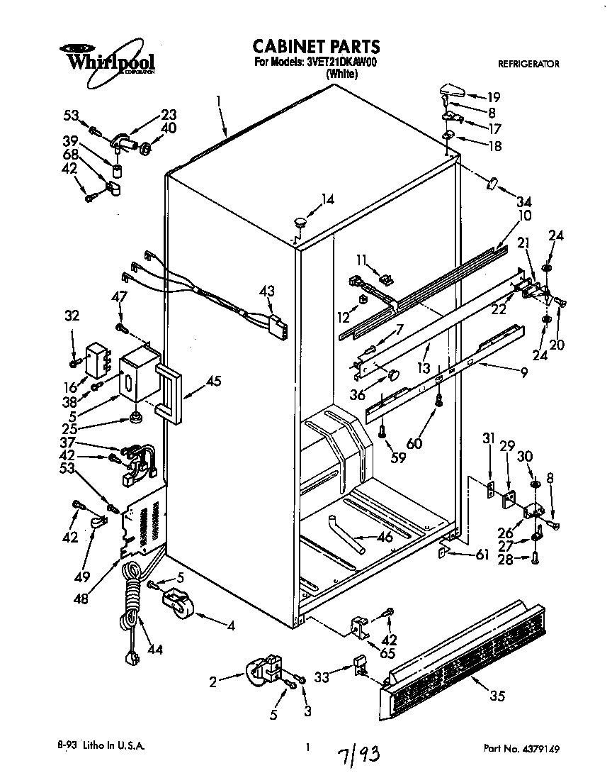 Whirlpool 3VET21DKAW00 cabinet diagram