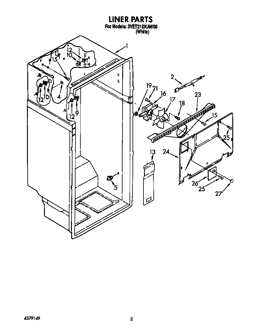 Whirlpool 3VET21DKAW00 liner diagram