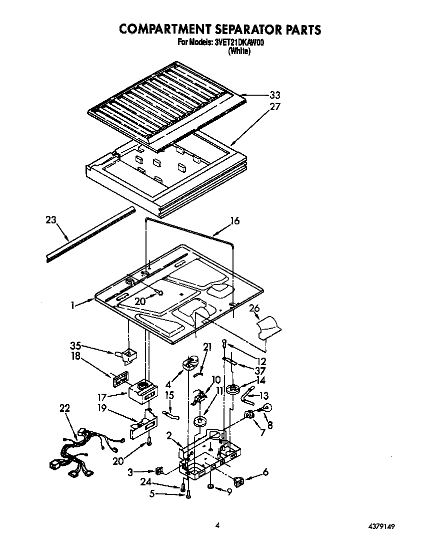 Whirlpool 3VET21DKAW00 compartment separator diagram