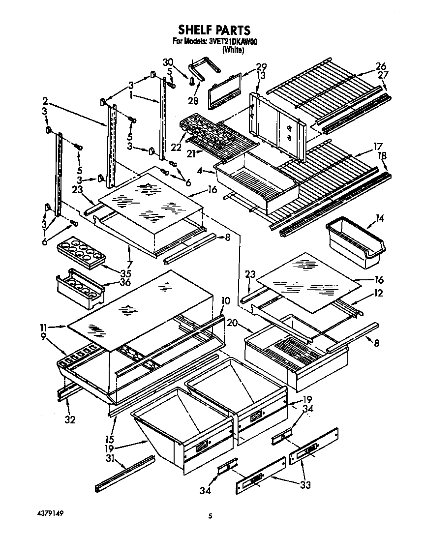 Whirlpool 3VET21DKAW00 shelf diagram