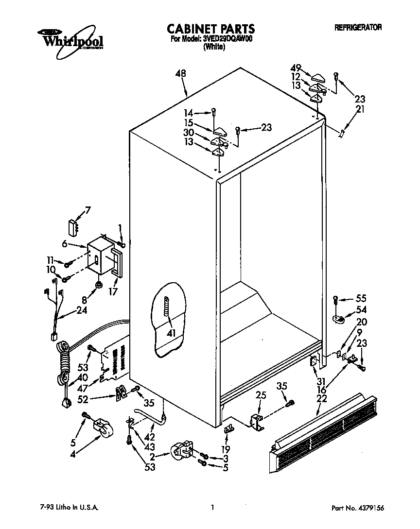 Whirlpool 3VED29DQAW00 cabinet diagram