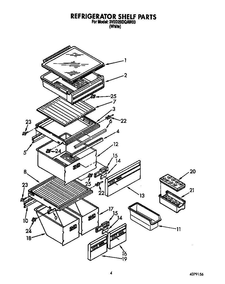 Whirlpool 3VED29DQAW00 refrigerator shelf diagram
