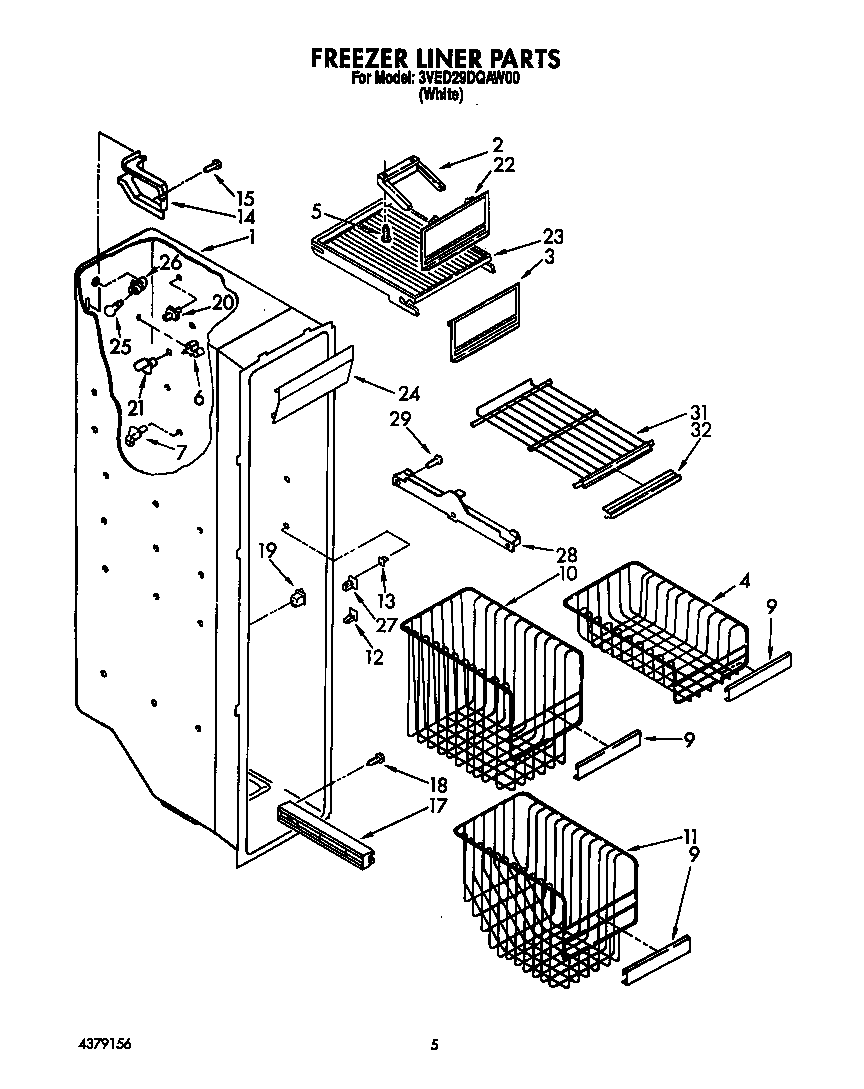 Whirlpool 3VED29DQAW00 freezer liner diagram
