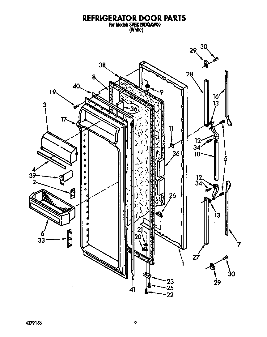 Whirlpool 3VED29DQAW00 refrigerator door diagram