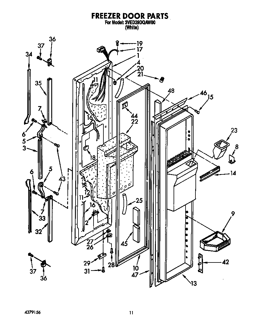 Whirlpool 3VED29DQAW00 freezer door diagram