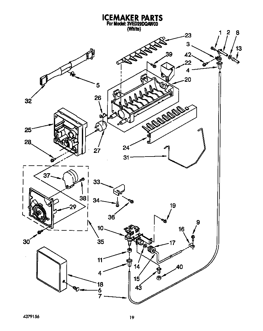 Whirlpool 3VED29DQAW00 ice maker diagram