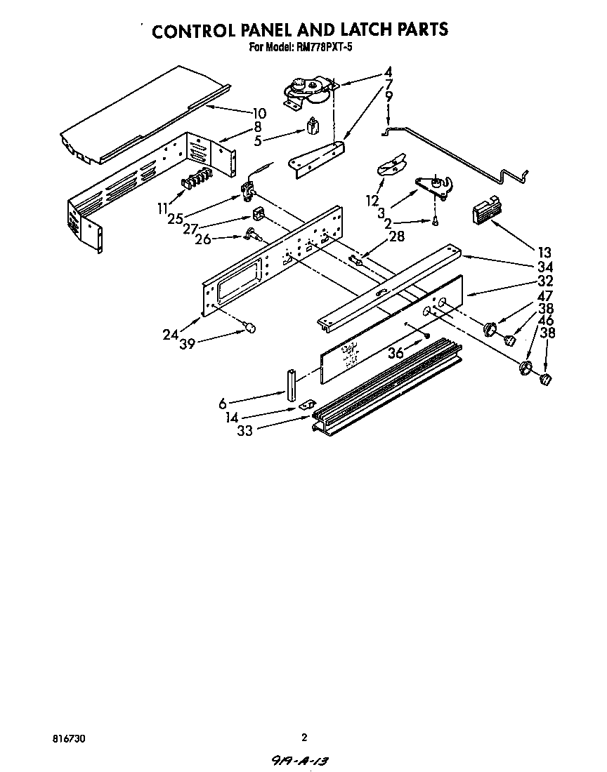 Whirlpool RM778PXT5 control panel and latch diagram
