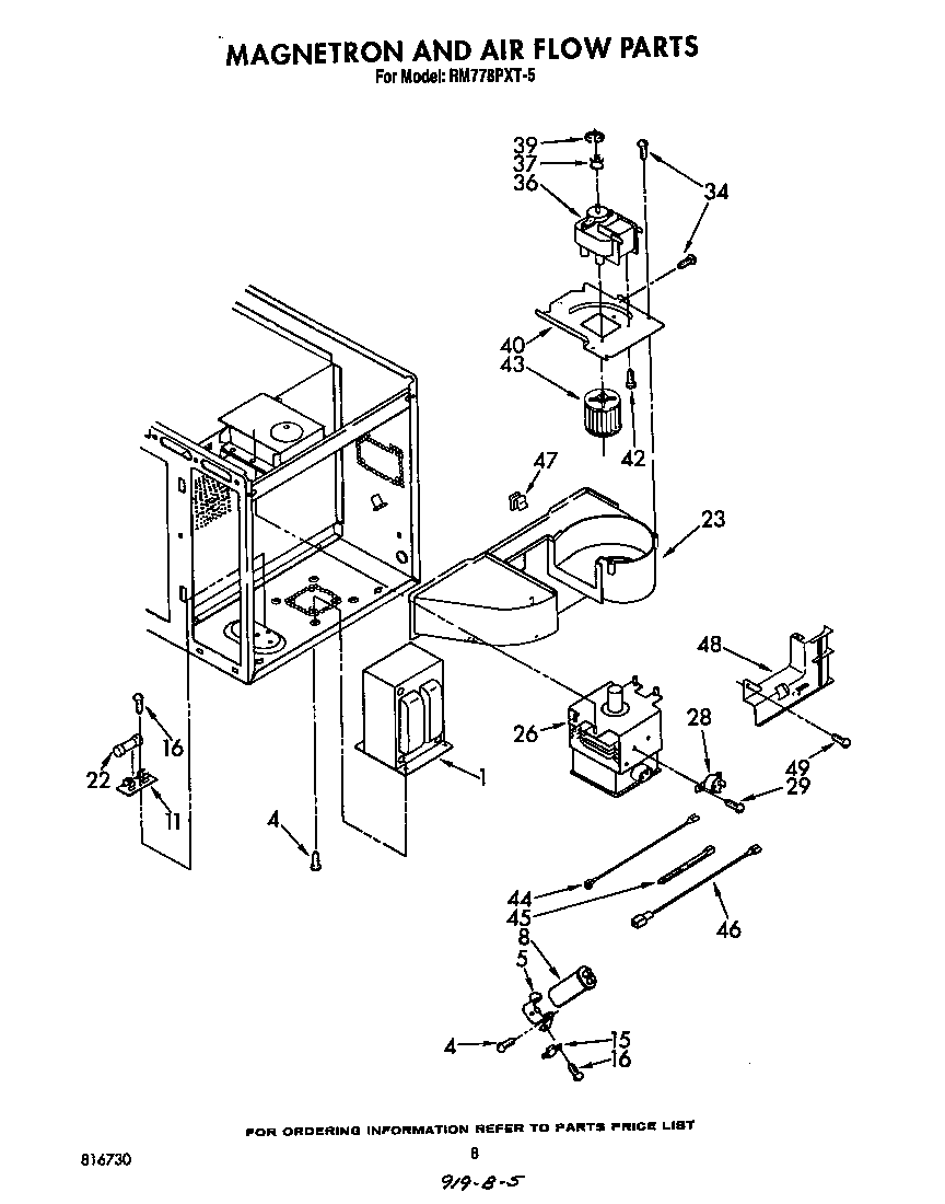 Whirlpool RM778PXT5 magnetron and air flow diagram
