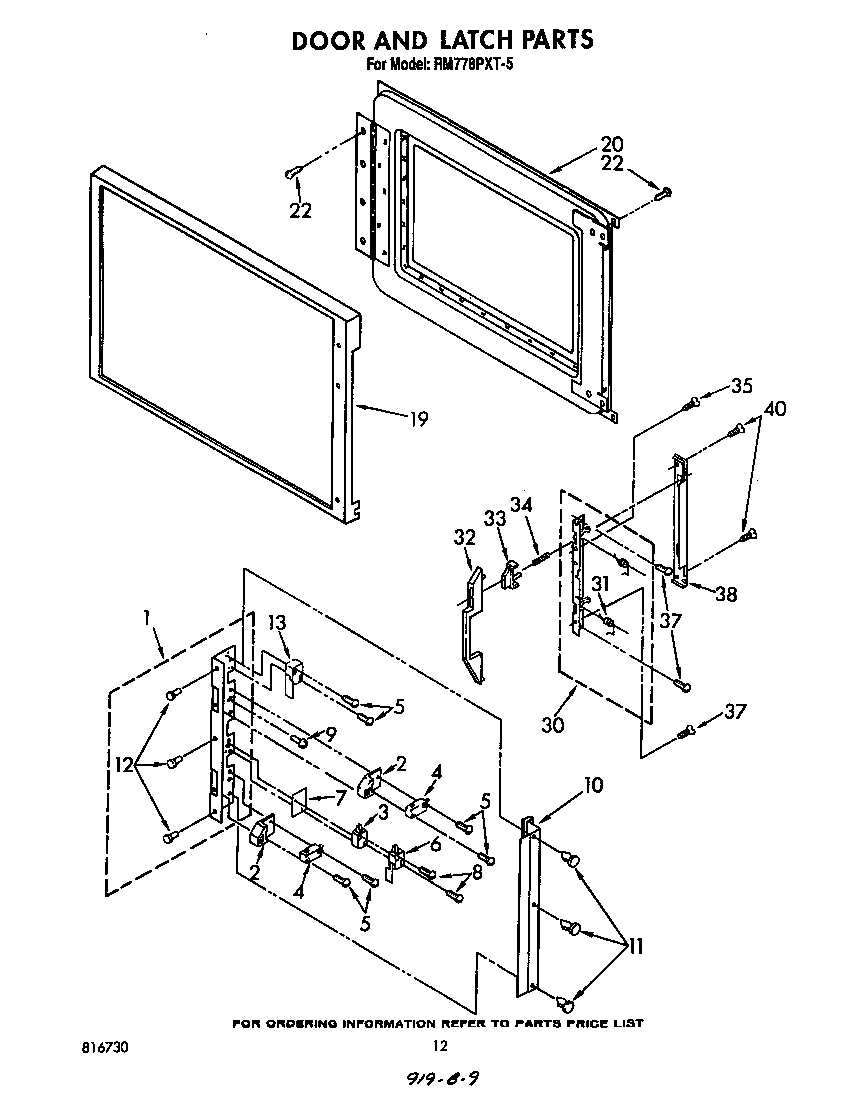 Whirlpool RM778PXT5 door and latch diagram
