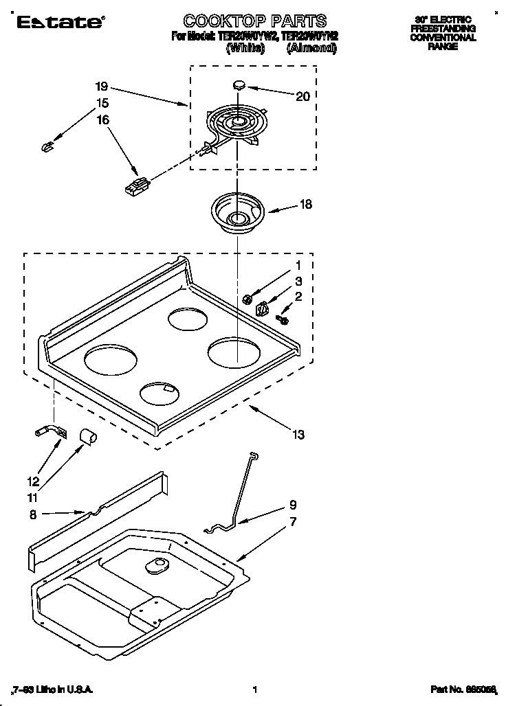 Whirlpool TER20W0YW2 cooktop diagram