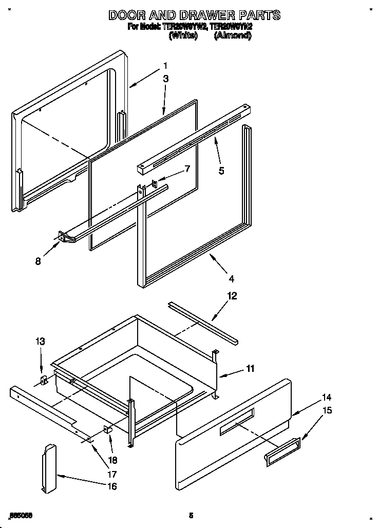 Whirlpool TER20W0YW2 door and drawer diagram