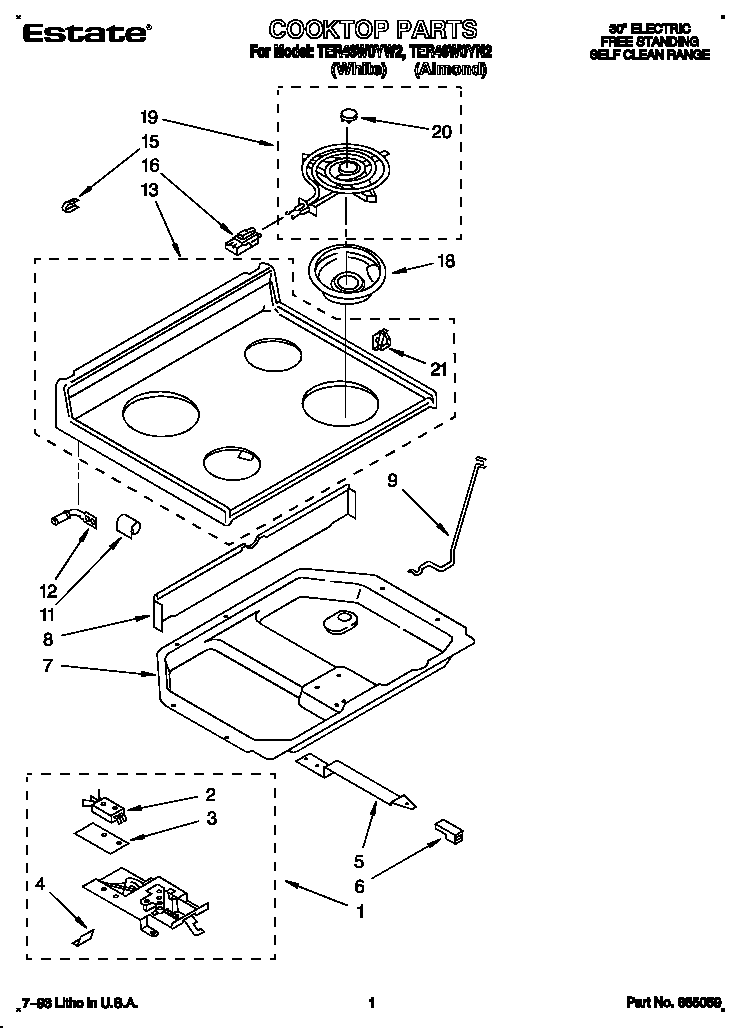 Whirlpool TER46W0YW2 cooktop diagram