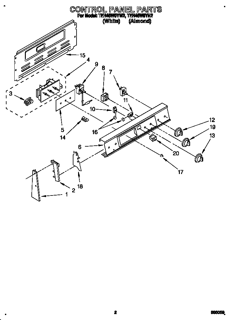 Whirlpool TER46W0YW2 control panel diagram