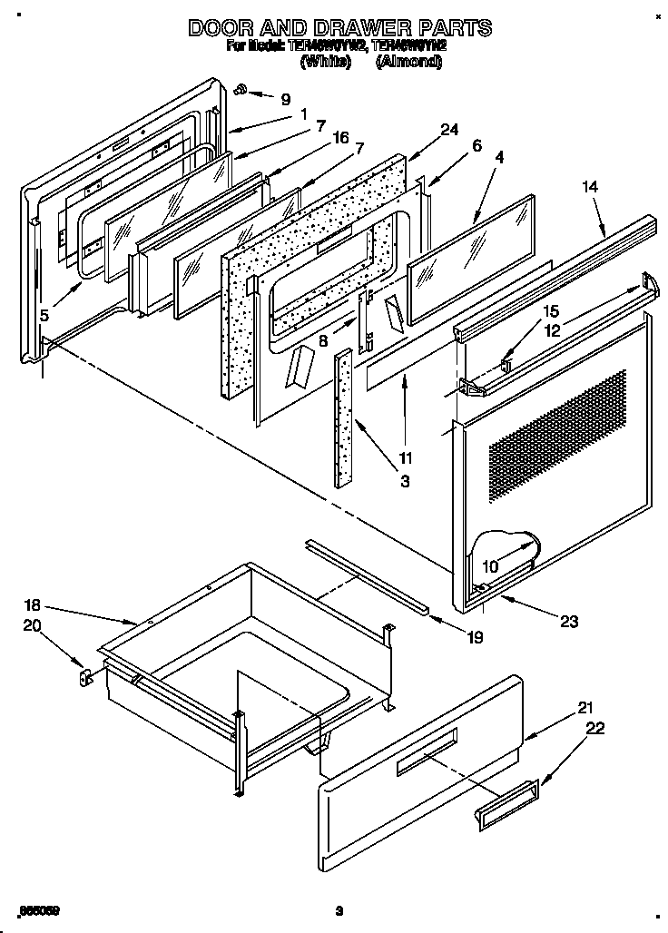 Whirlpool TER46W0YW2 door and drawer diagram