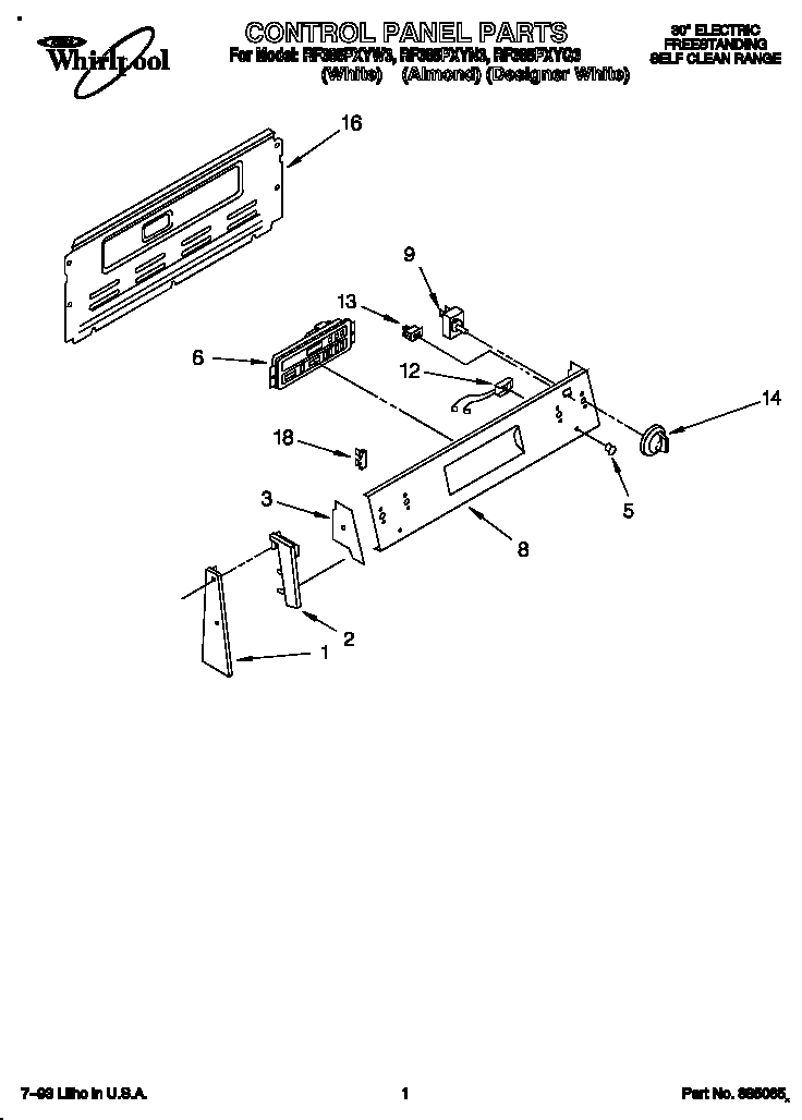 Whirlpool RF385PXYW3 control panel diagram