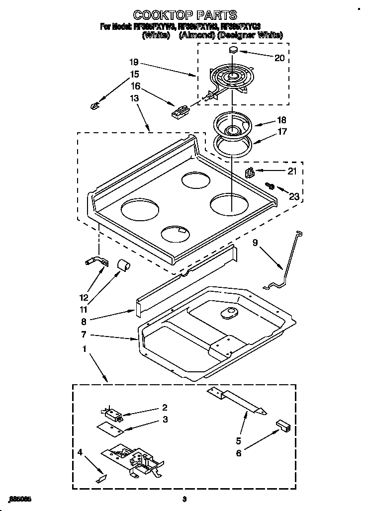 Whirlpool RF385PXYW3 cooktop diagram