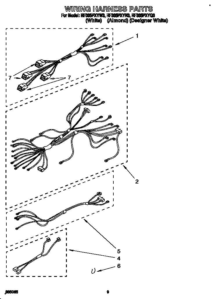 Whirlpool RF385PXYW3 wiring harness diagram