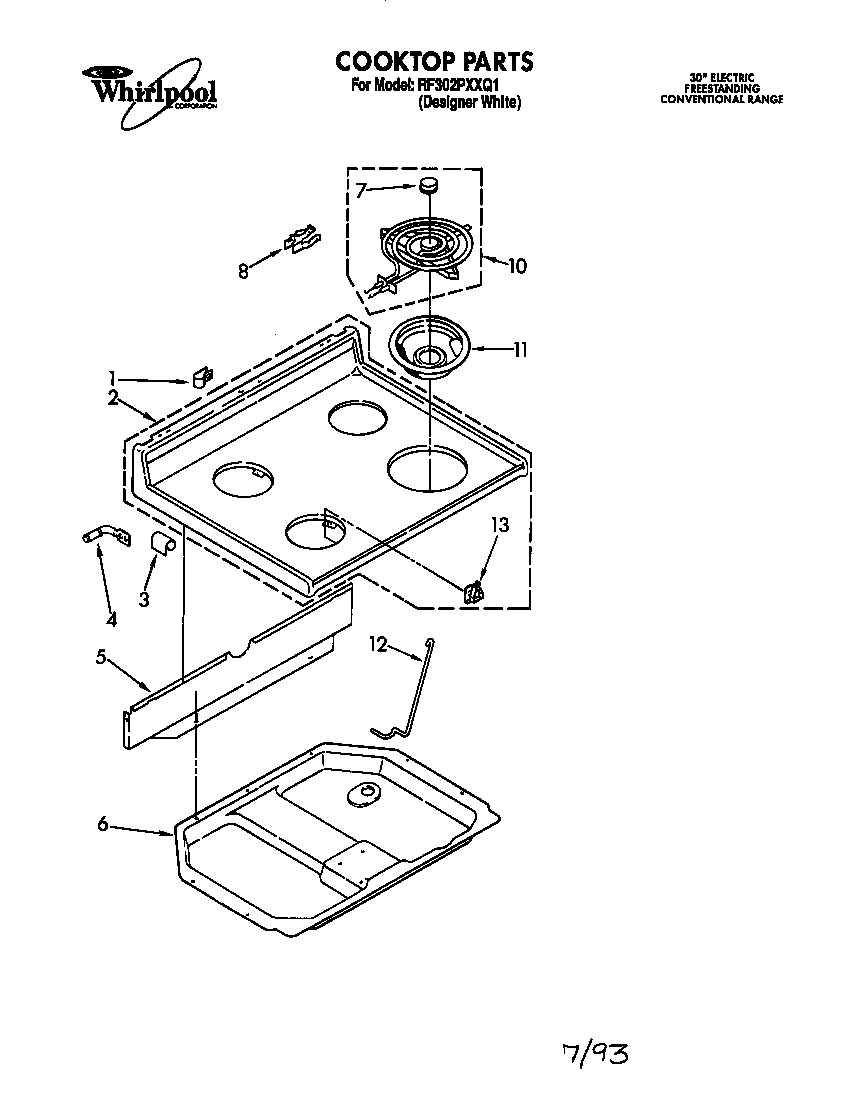 Whirlpool RF302PXXQ1 cooktop diagram