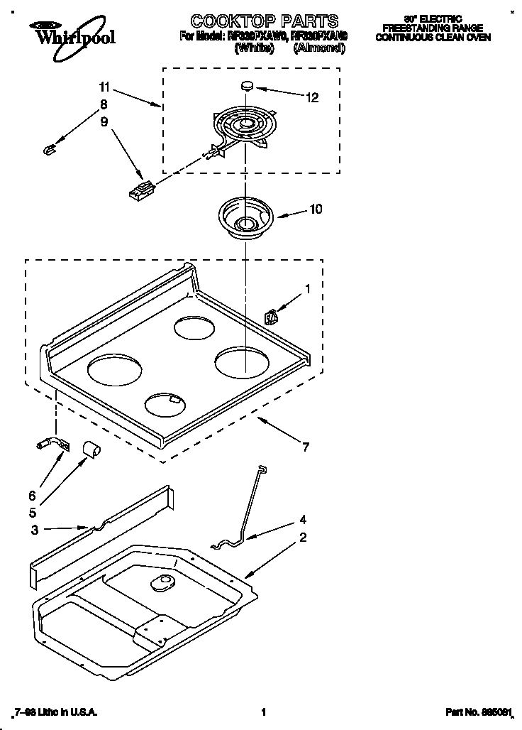 Whirlpool RF330PXAW0 cooktop diagram