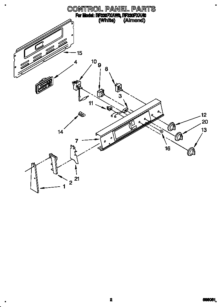 Whirlpool RF330PXAW0 control panel diagram