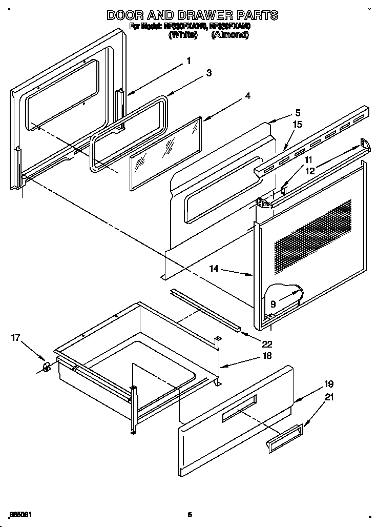 Whirlpool RF330PXAW0 door and drawer diagram