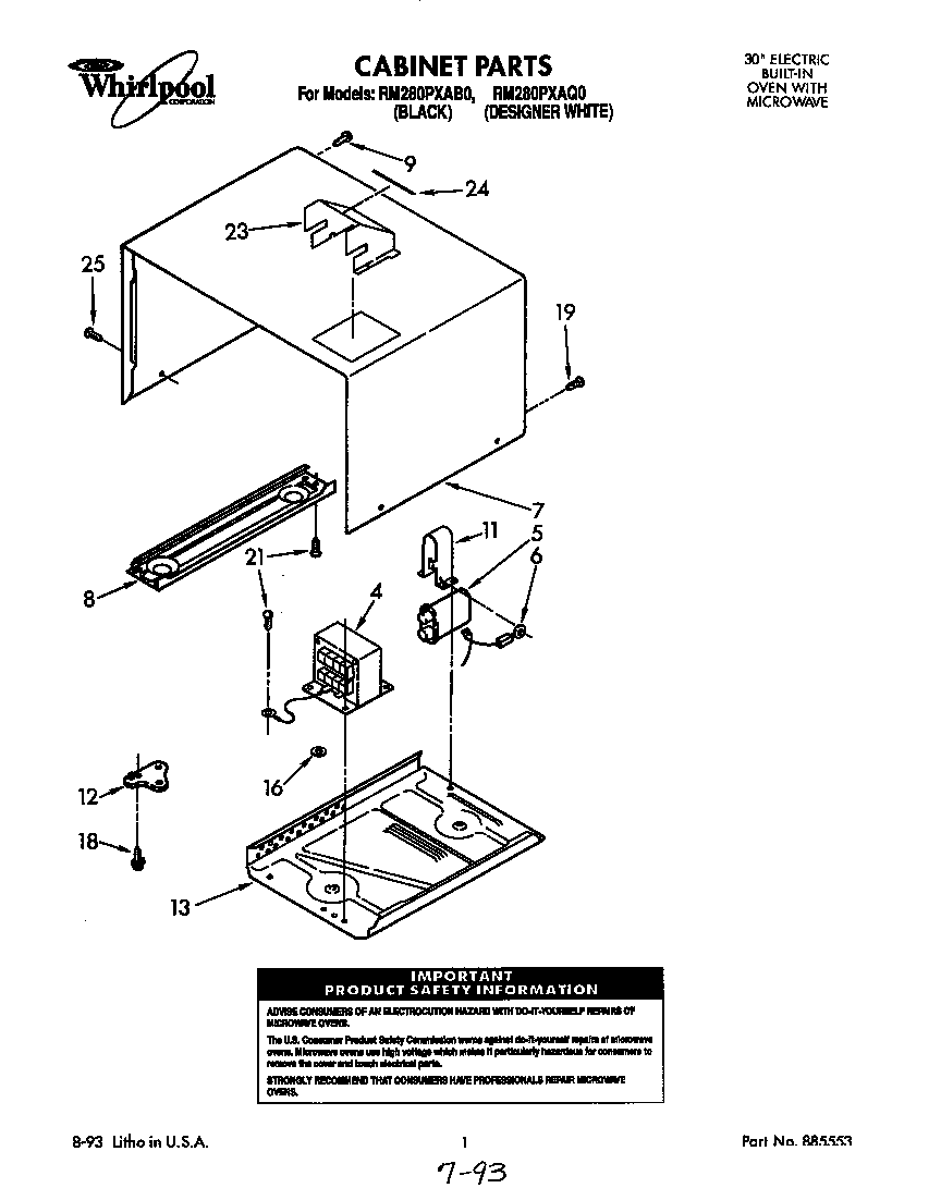 Whirlpool RM280PXAB0 cabinet diagram