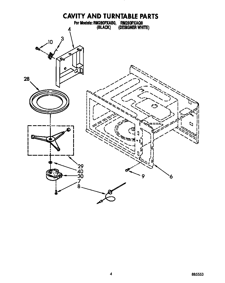 Whirlpool RM280PXAB0 cavity and turntable diagram