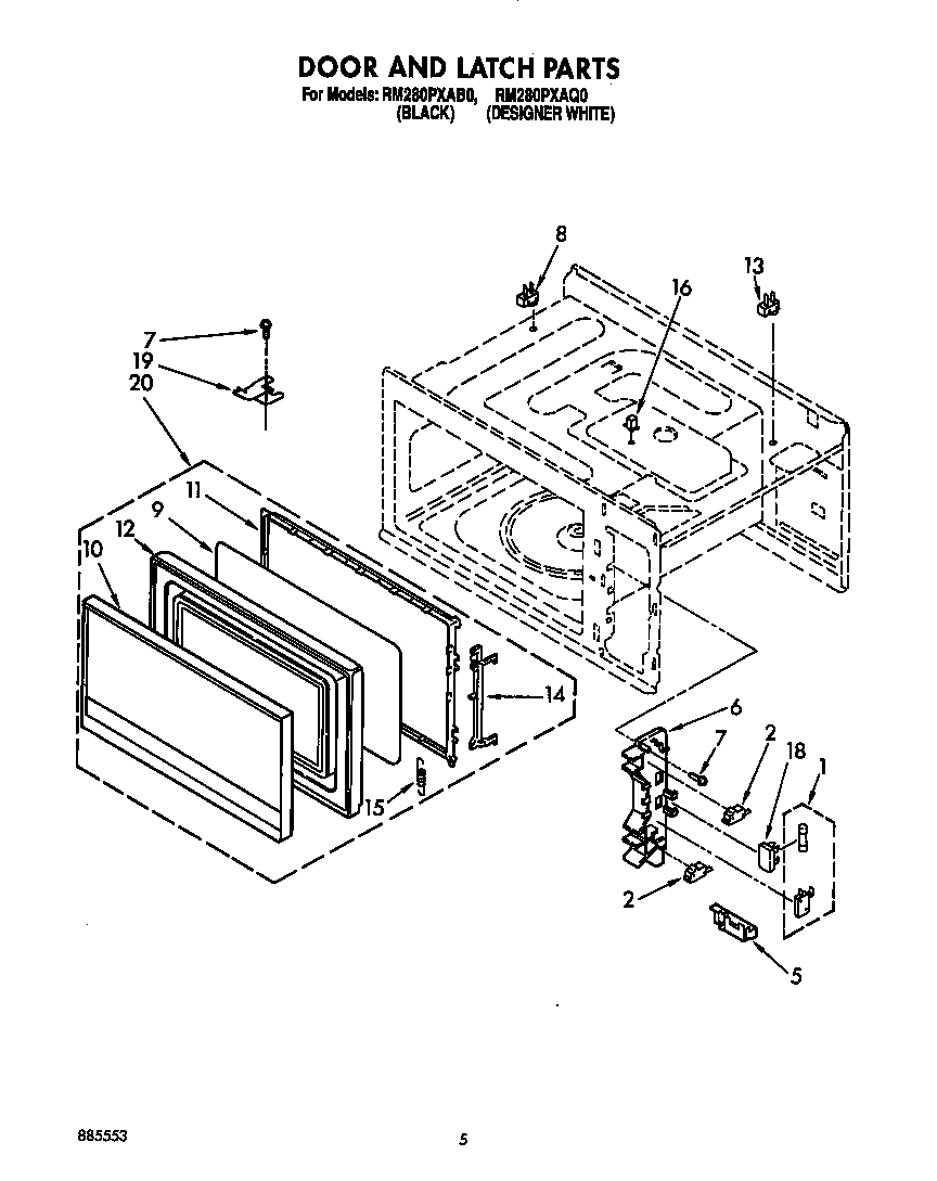 Whirlpool RM280PXAB0 door and latch diagram