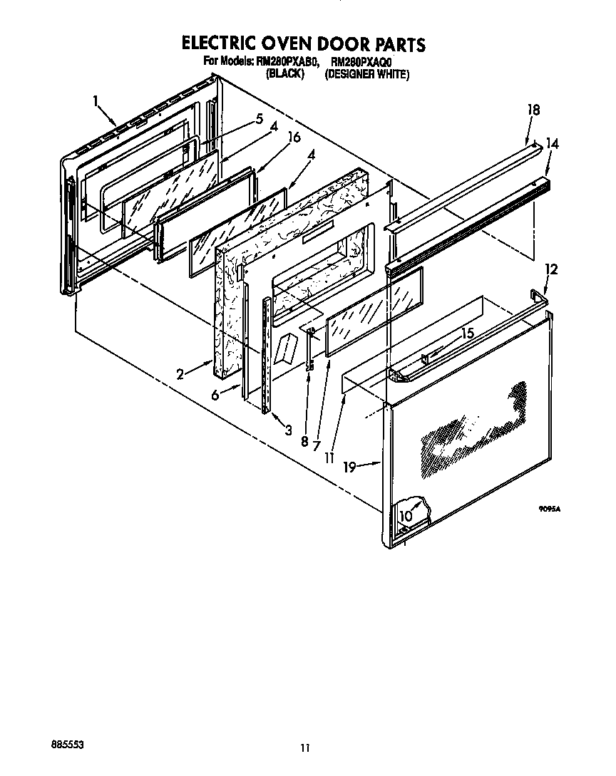 Whirlpool RM280PXAB0 electric oven door diagram
