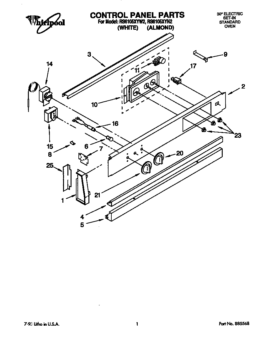 Whirlpool RS6105XYW2 control panel diagram