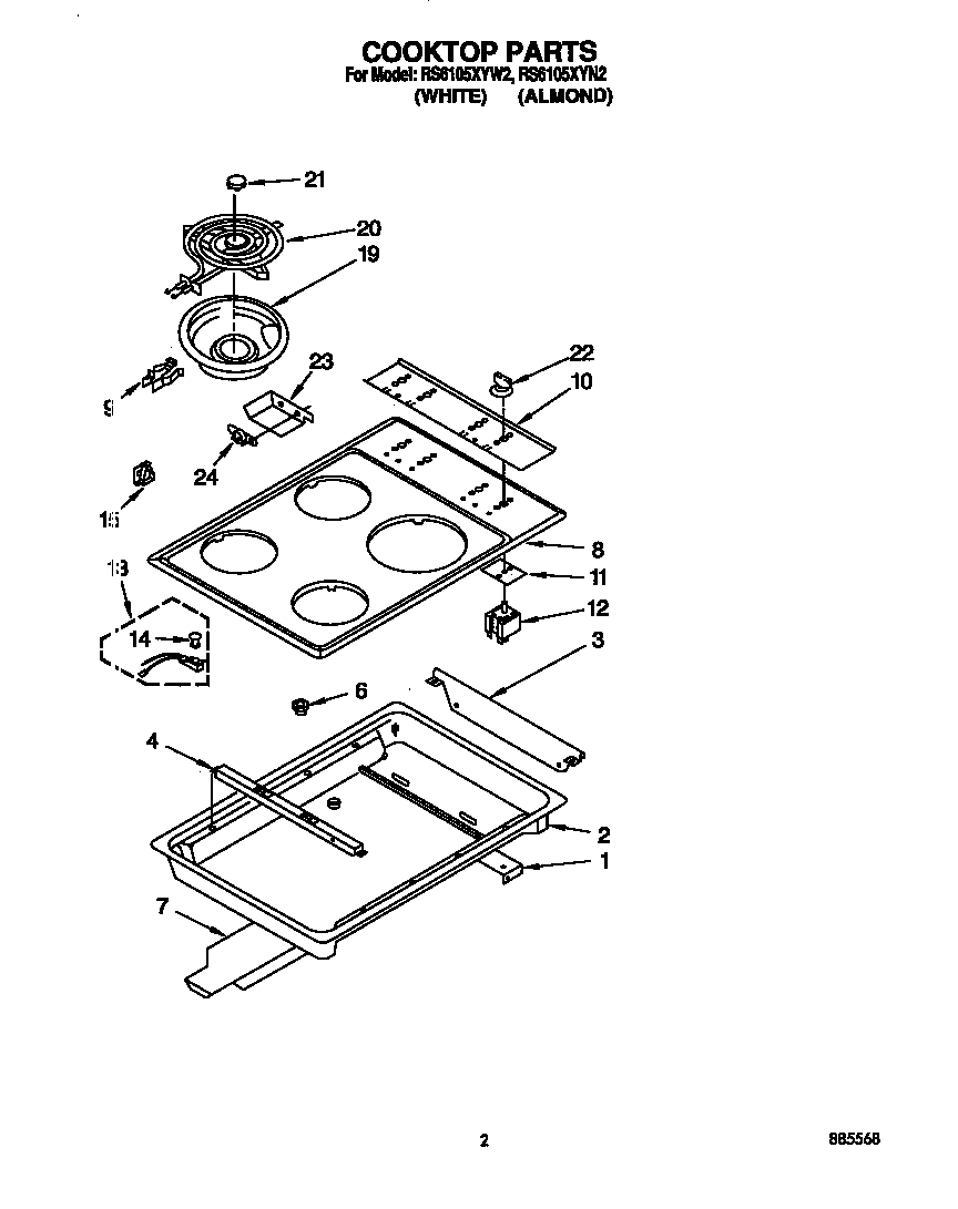 Whirlpool RS6105XYW2 cooktop diagram