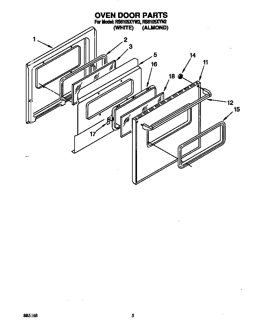 Whirlpool RS6105XYW2 oven door diagram