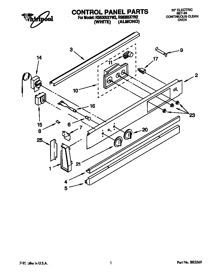 Whirlpool RS6305XYW2 control panel diagram
