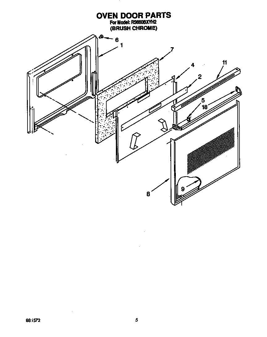 Whirlpool RS660BXYH2 oven door diagram