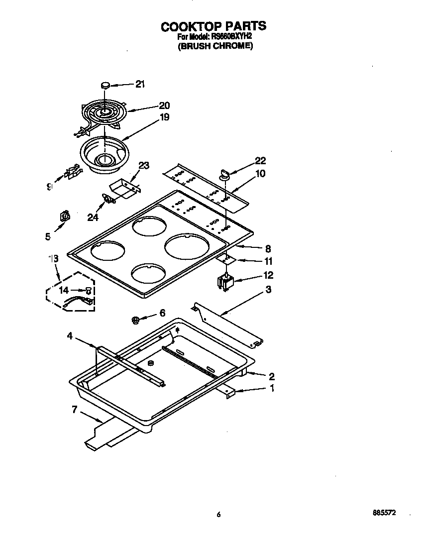 Whirlpool RS660BXYH2 cooktop diagram