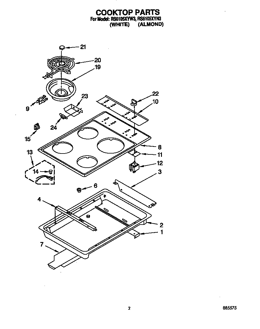 Whirlpool RS6105XYW3 cooktop diagram
