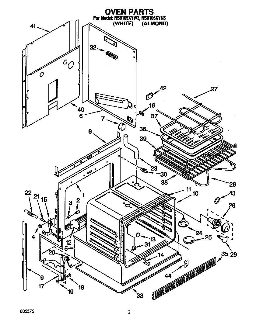 Whirlpool RS6105XYW3 oven diagram