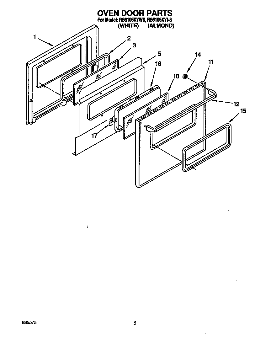 Whirlpool RS6105XYW3 oven door diagram