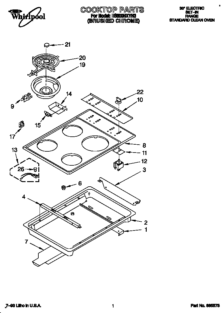 Whirlpool RS600BXYH3 cooktop diagram