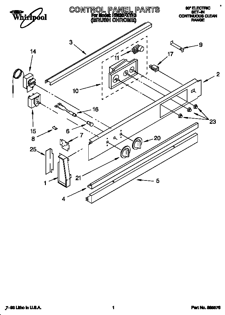 Whirlpool RS630PXYH3 control panel diagram