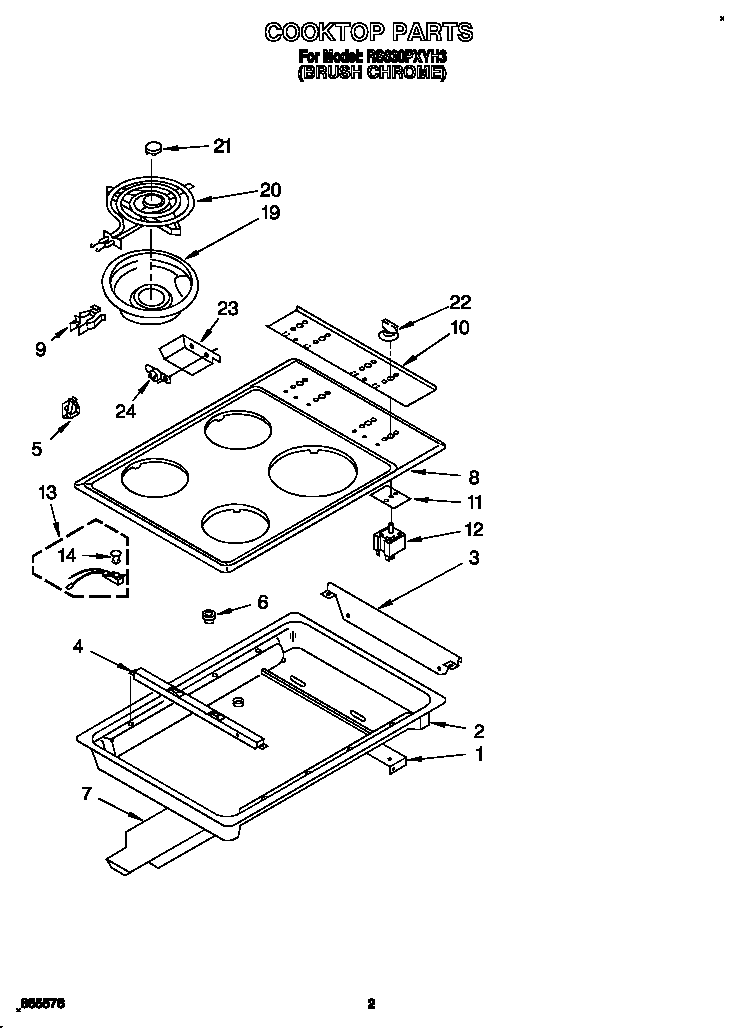 Whirlpool RS630PXYH3 cooktop diagram