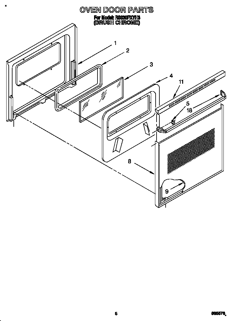 Whirlpool RS630PXYH3 oven door diagram