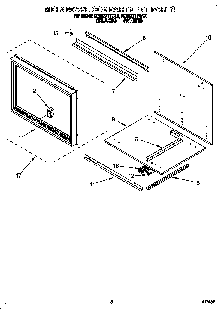 KitchenAid KEMI371YWH0 microwave compartment diagram