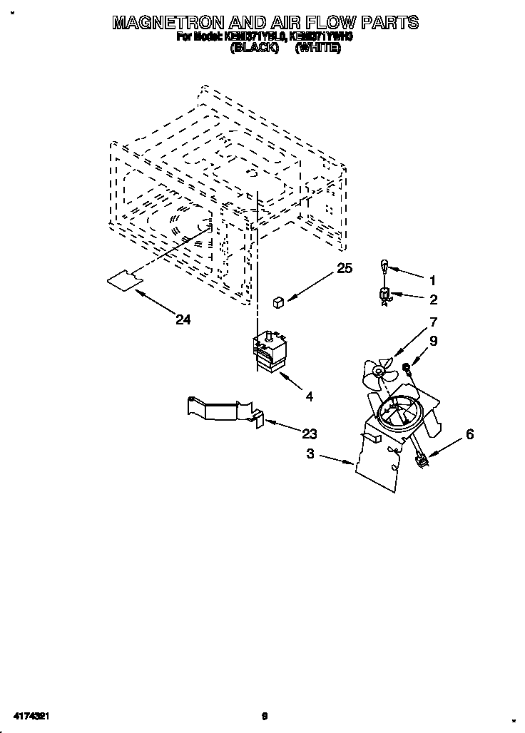 KitchenAid KEMI371YWH0 magnetron and air flow diagram