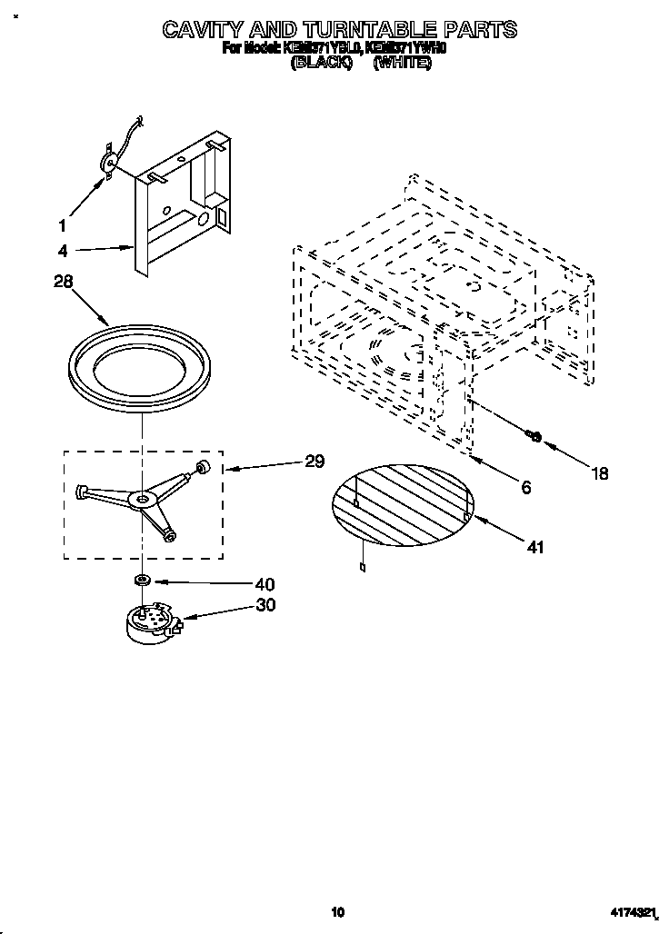 KitchenAid KEMI371YWH0 cavity and turntable diagram