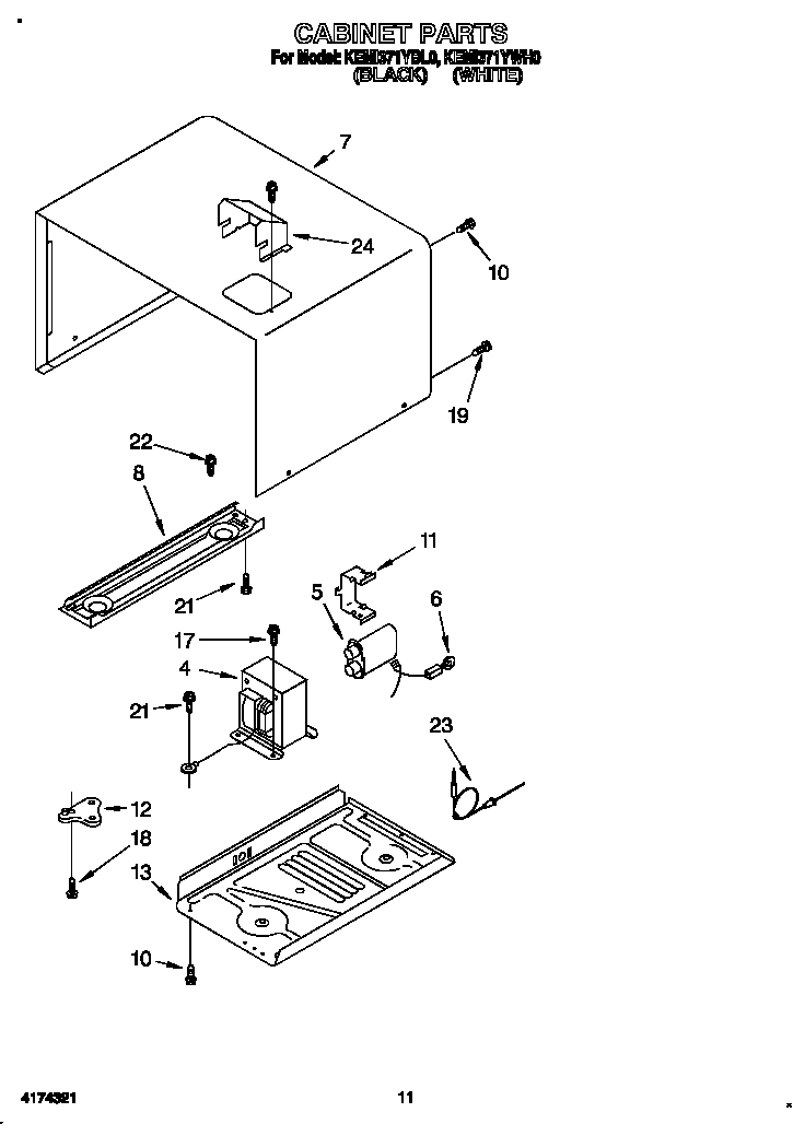 KitchenAid KEMI371YWH0 cabinet diagram