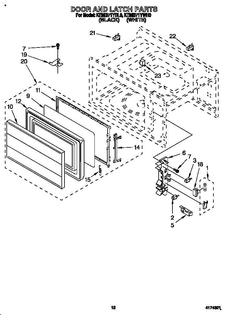 KitchenAid KEMI371YWH0 door and latch diagram