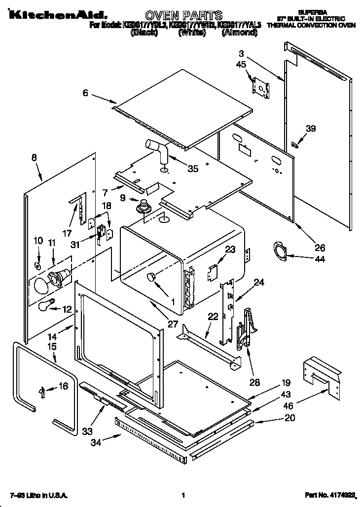 KitchenAid KEBS177YWH3 oven diagram