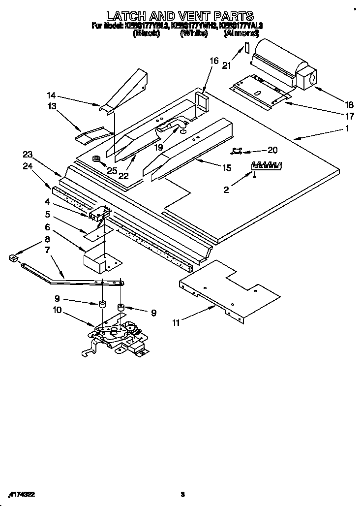 KitchenAid KEBS177YWH3 latch and vent diagram
