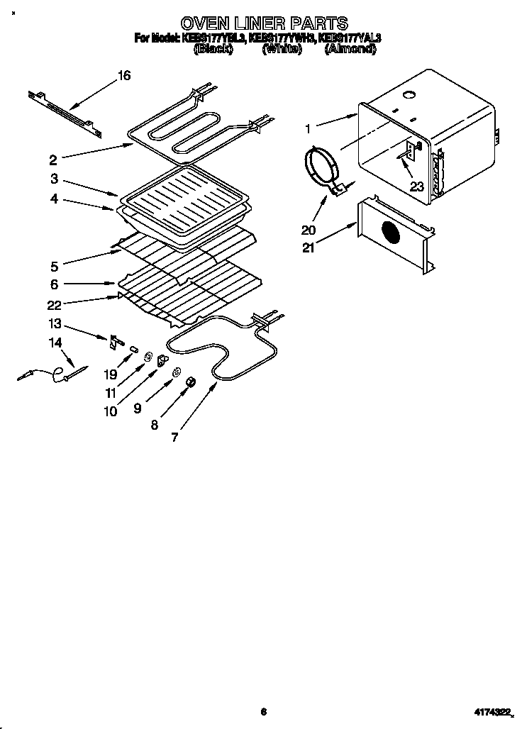 KitchenAid KEBS177YWH3 oven liner diagram